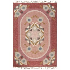 Midcentury Swedish Pink Flat-Weave Rug by Ingegerd Silow