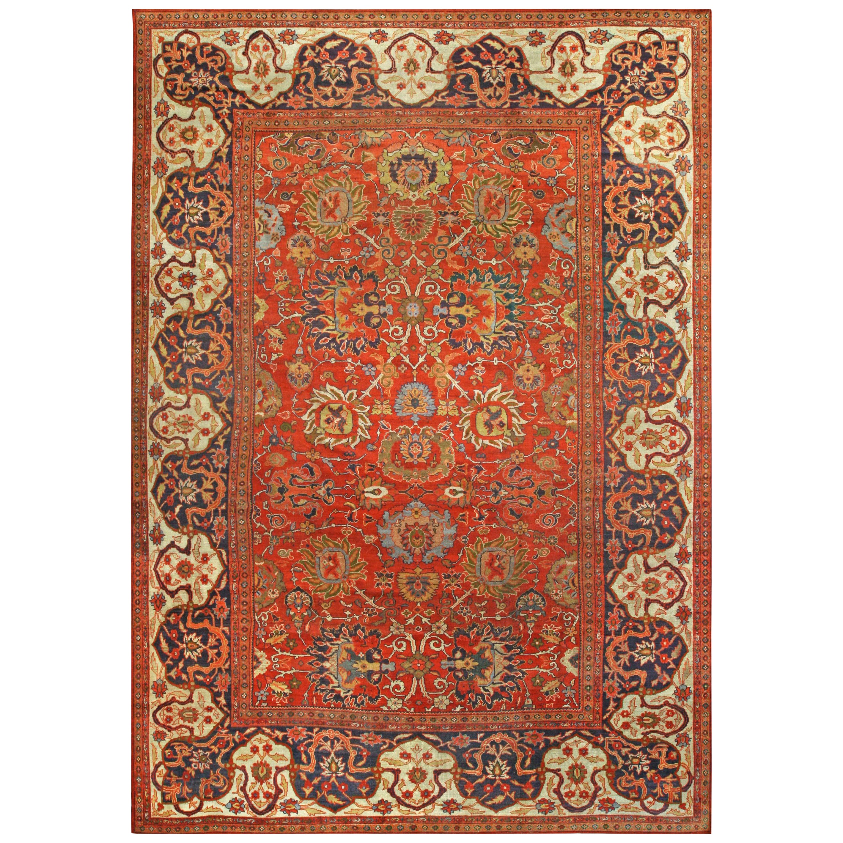 19th Century Persian Sultanabad Red Handmade Rug For Sale