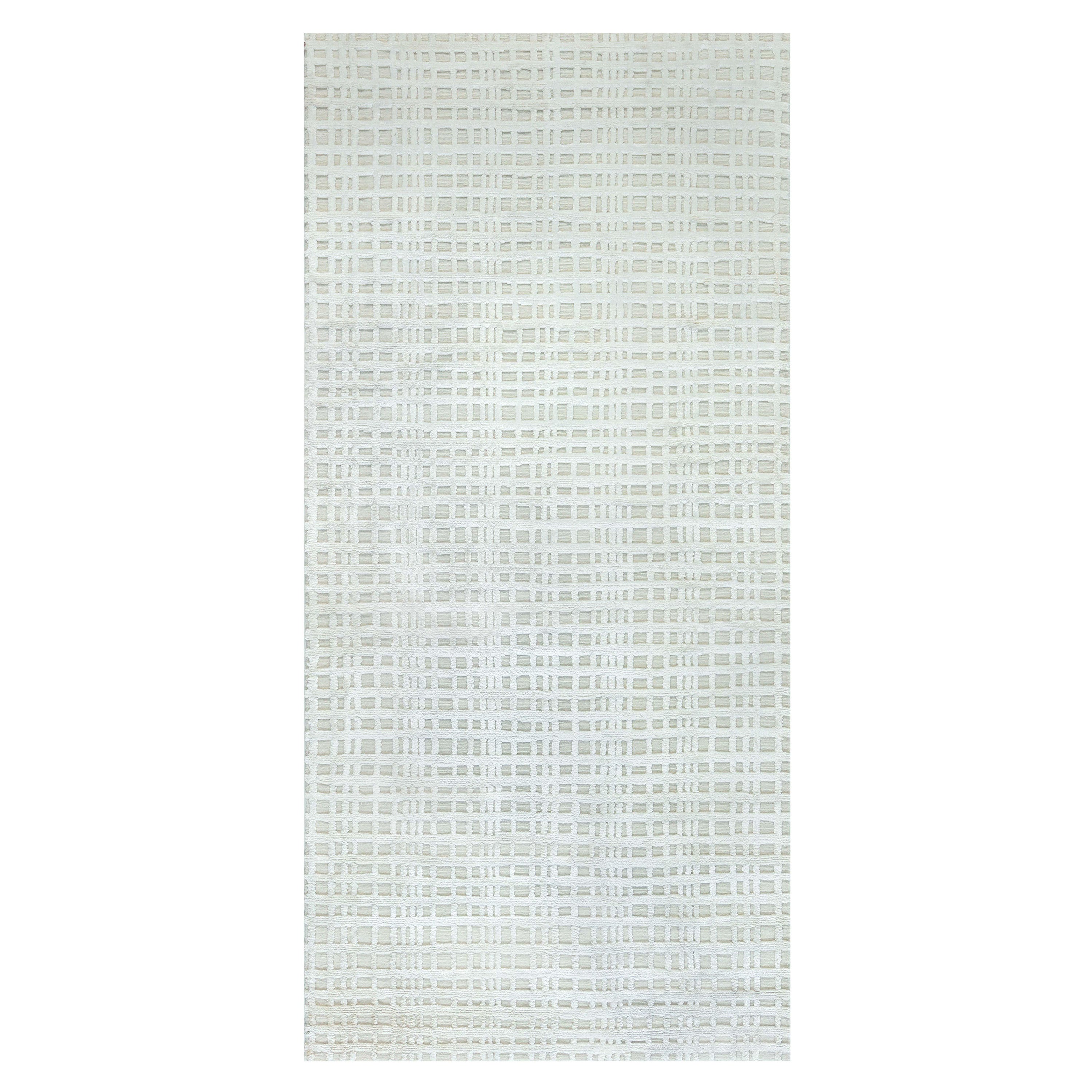 Contemporary Geometric High and Low Knotted of Silk and Wool Rug For Sale
