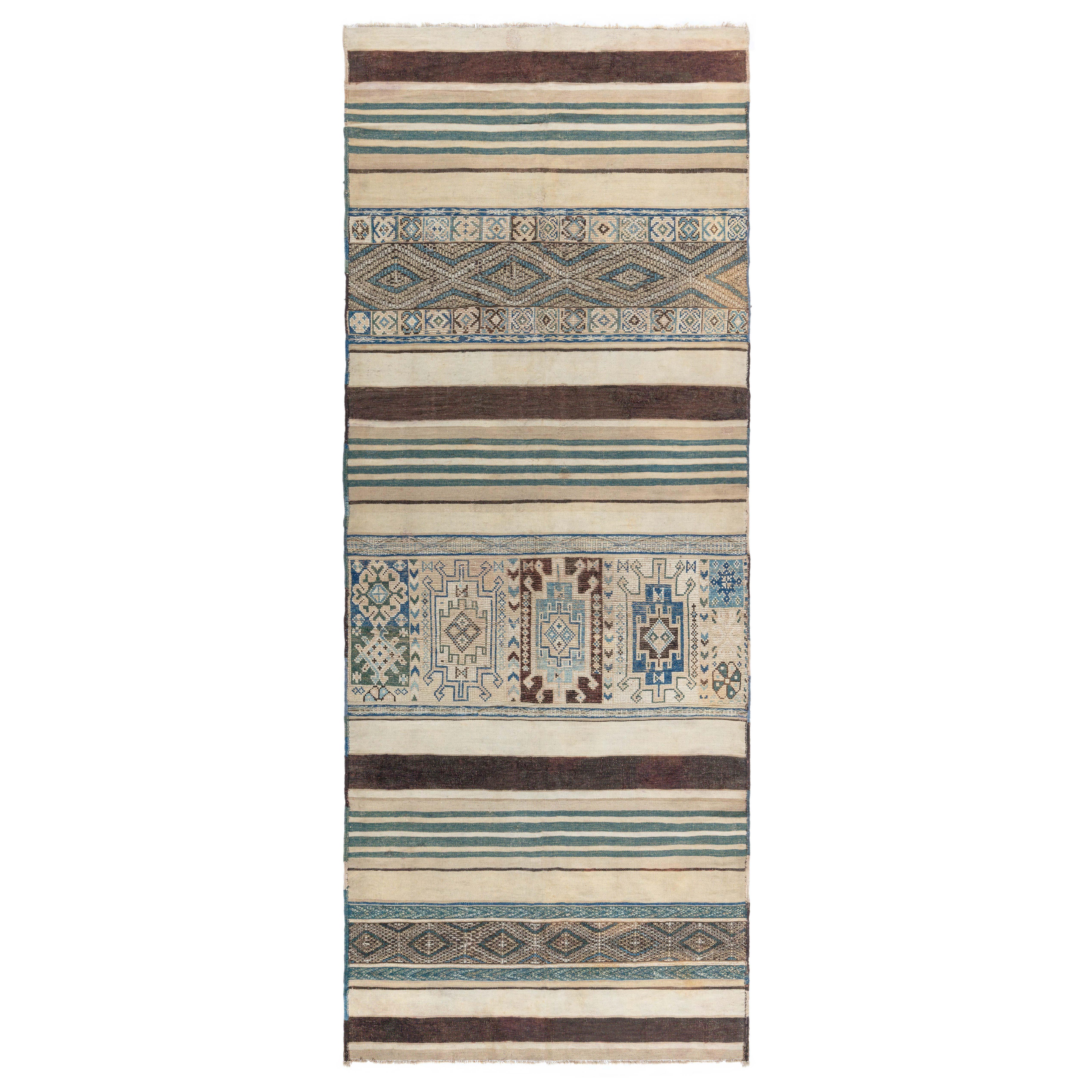 Vintage Marokkanischer Geometrischer Grüner Kilim-Teppich
