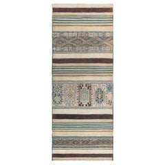 Retro Moroccan Geometric Green Kilim Rug