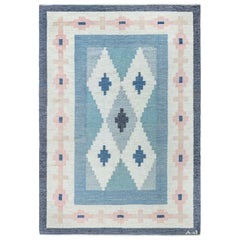 Mid-century Swedish Blue Handmade Wool Rug by A.J