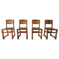 Set of Four Woven Leather Dining Chairs