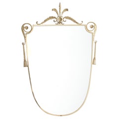 Mid-Century Classic Italian Style Wall Mirror with Golden Brass Friezes 50s