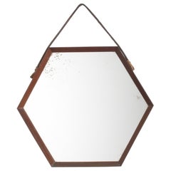 Mid-Century D. Cavalli Style Exagonal Teak Wall Mirror with Rope, 60s Italy