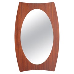 Mid-Century G. Frattini Style Modernist Wood Oval Wall Mirror 60s Italy