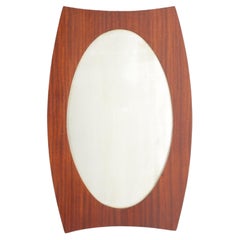 Retro Mid-Century G. Frattini Style Modernist Wood Oval Wall Mirror 60s Italy