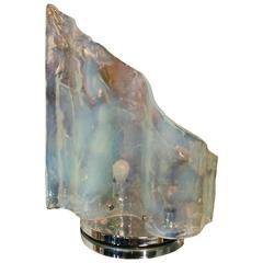 Vintage Murano Mazzega Blue Opaline Glass Table Lamp Chrome Wave Italian