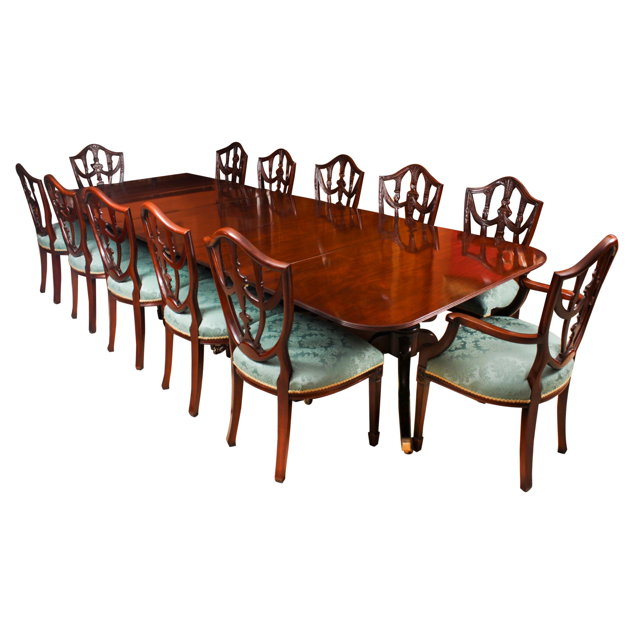 Antique12ft Regency Triple Pillar Dining Table C1830 19th C & 12 Chairs For Sale