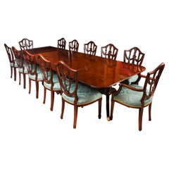 Used Antique12ft Regency Triple Pillar Dining Table C1830 19th C & 12 Chairs