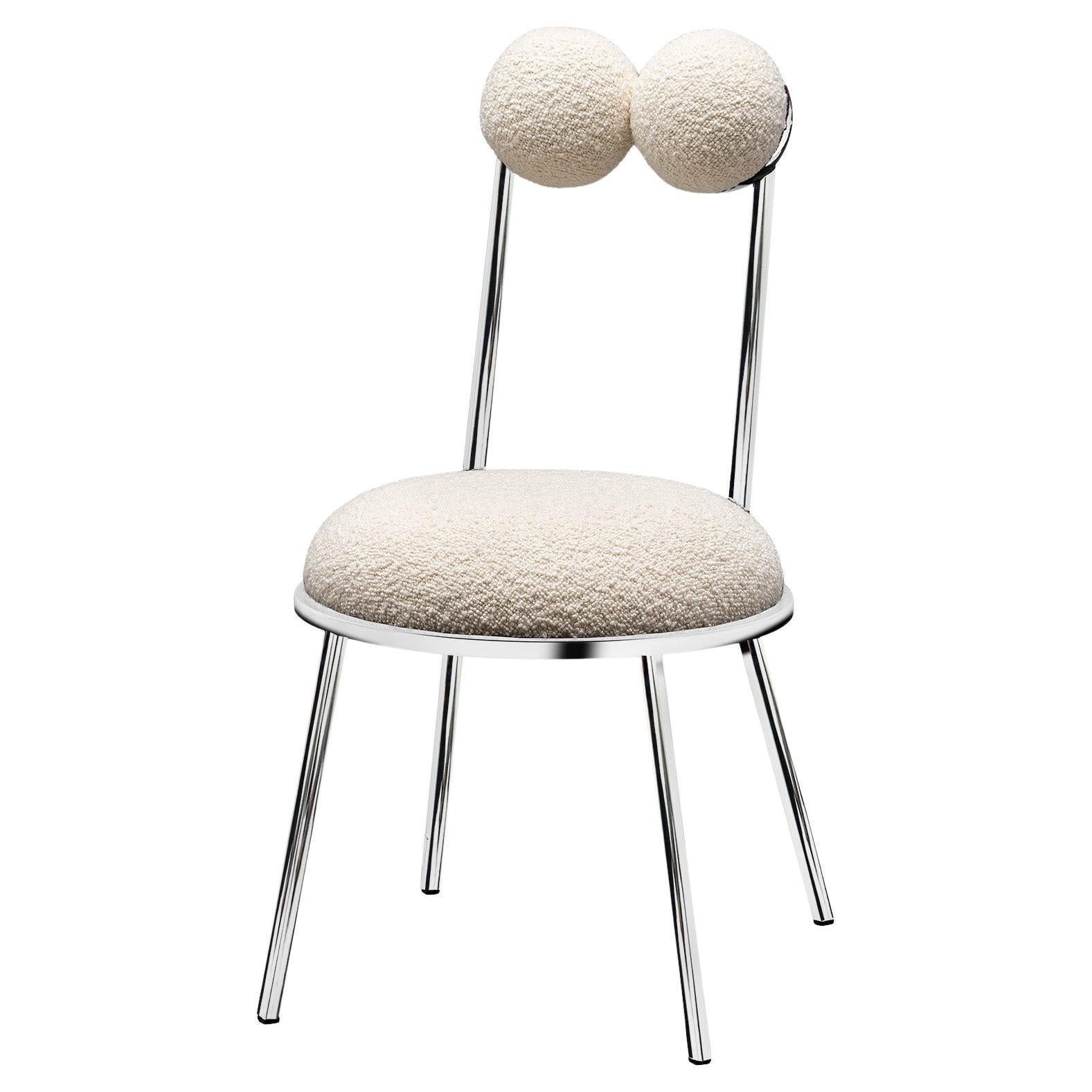 Trevor Chair, Chrome Finish Steel Frame in Cream Boucle by Lara Bohinc in Stock