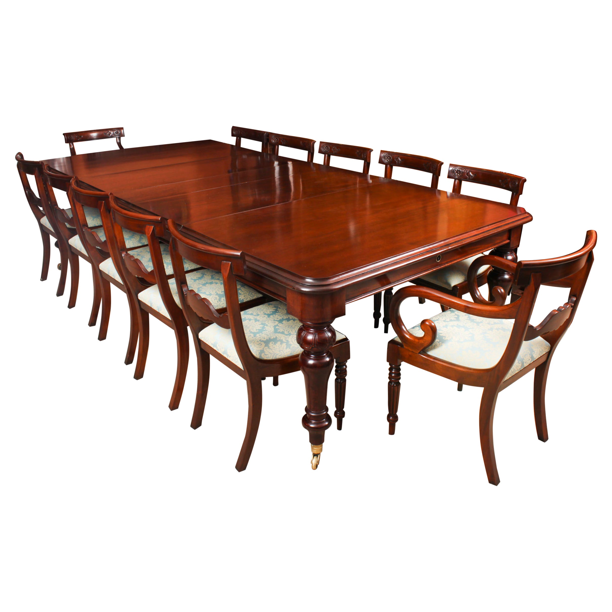 Antique William IV Mahogany Dining Table C1835 &10 Bar back dining chairs For Sale