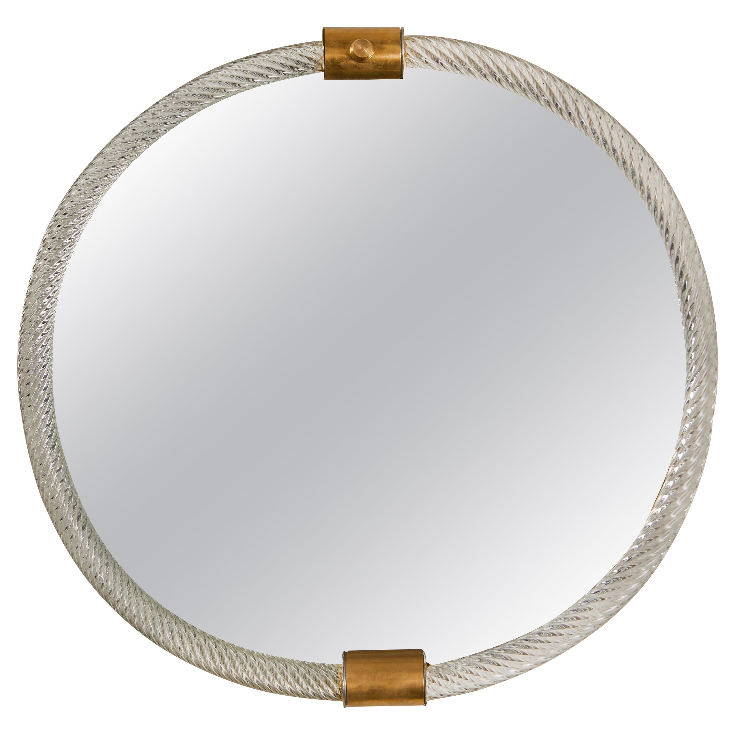 Vintage Mid-century Italian Murano oval mirror in the style of Barovier e Toso For Sale