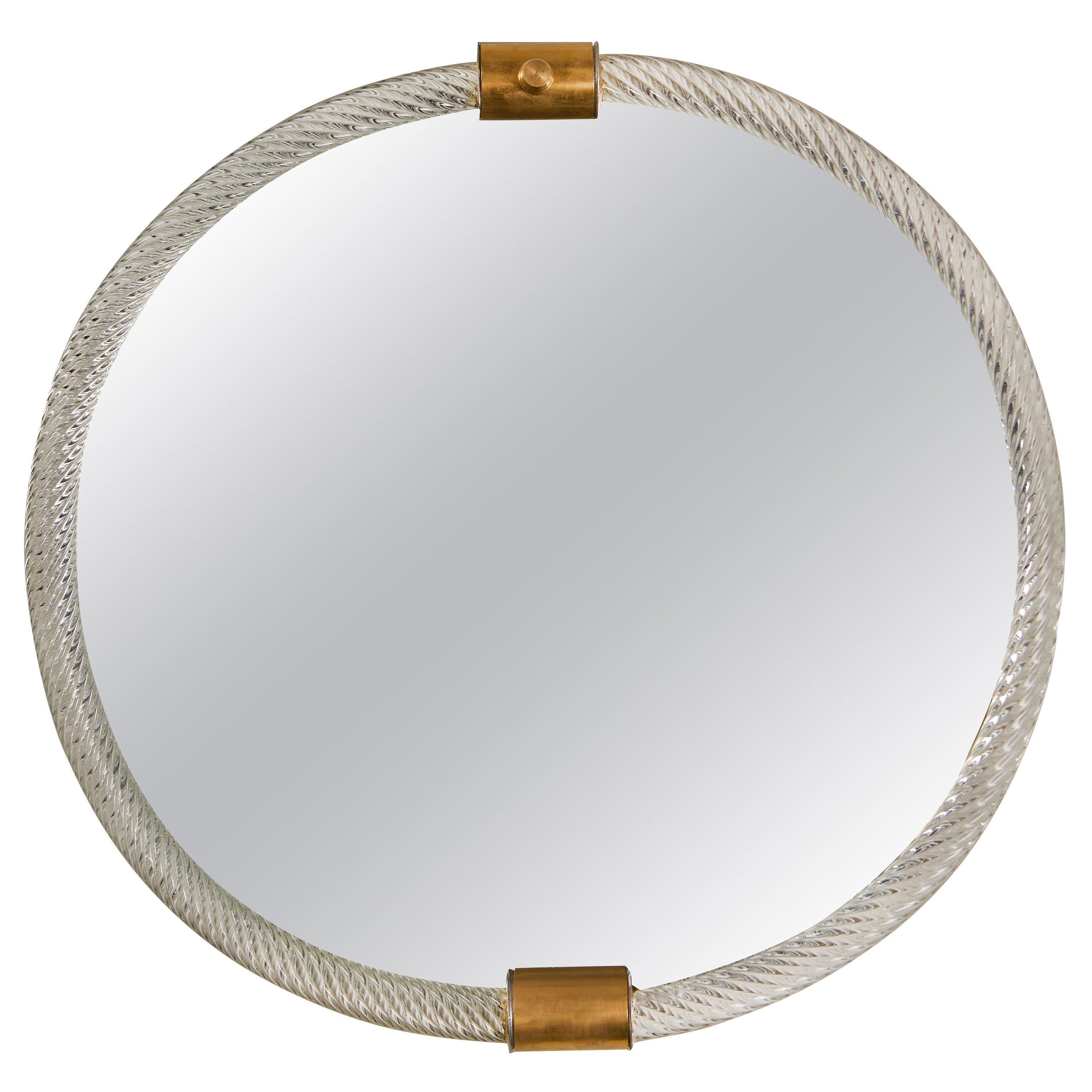 Miroir ovale italien de Murano vintage du milieu du siècle dernier dans le style de Barovier e Toso