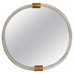 Miroir ovale italien de Murano vintage du milieu du siècle dernier dans le style de Barovier e Toso
