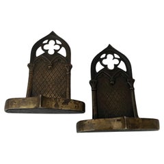 Antique Pair of English gothic cast brass bookends - circa 1835