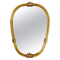 Miroir ovale italien de Murano doré des années 1960