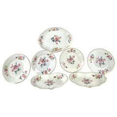 Antique Set Seven Derby Dishes Hand Painted with Pink Roses Early 19th Century Ca-1815
