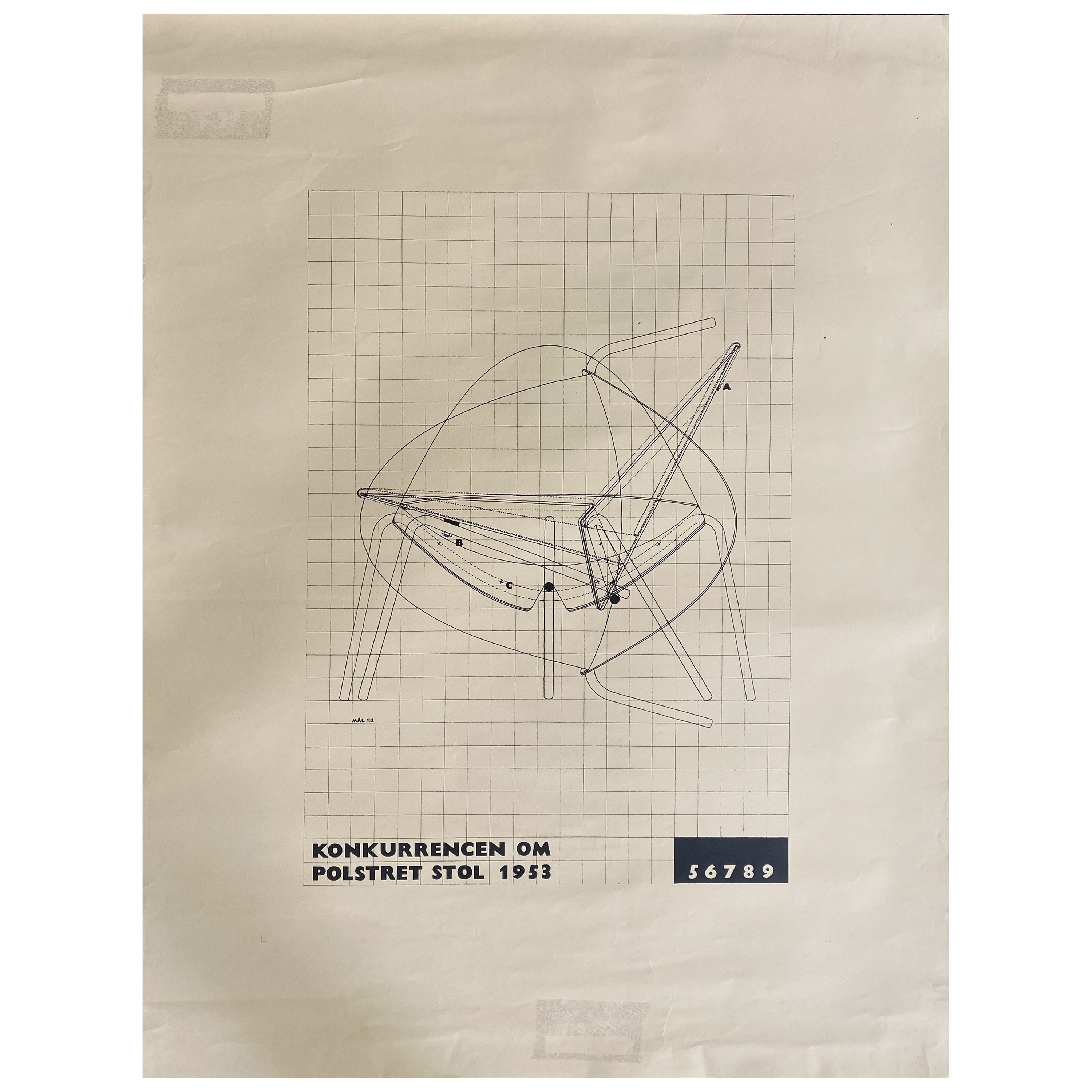 Poul Kjaerholm Aluminium Chair Competetition drawing poster 1953 Danish Design  For Sale