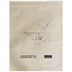 Retro Poul Kjaerholm Aluminium Chair Competetition drawing poster 1953 Danish Design 