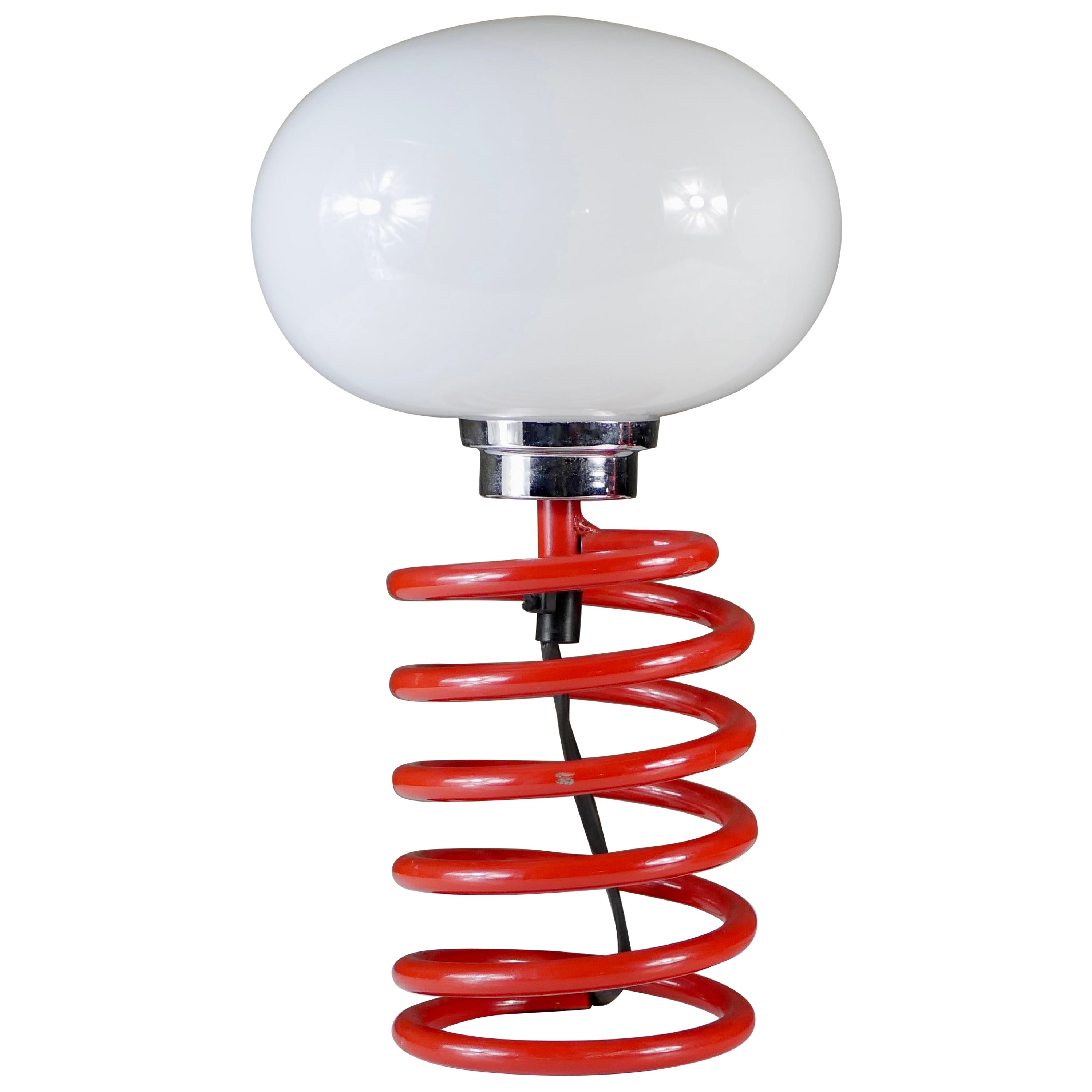 Red spring table lamp attributed to Ingo Maurer, 1970s For Sale