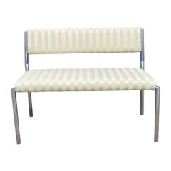 Chrome Bench Green Stripped 1970s Hollywood Regency Modernist Used Table 