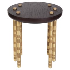 Ipanema Brass Side Table, Wood Top and Brushed Brass Legs, Handcrafted by Duistt