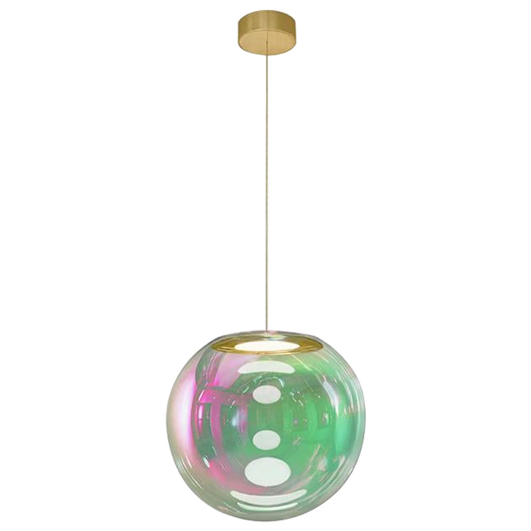 Iris Globe Pendant Lamp 30 cm Pink Green Brass,  Sebastian Scherer NEO/CRAFT For Sale