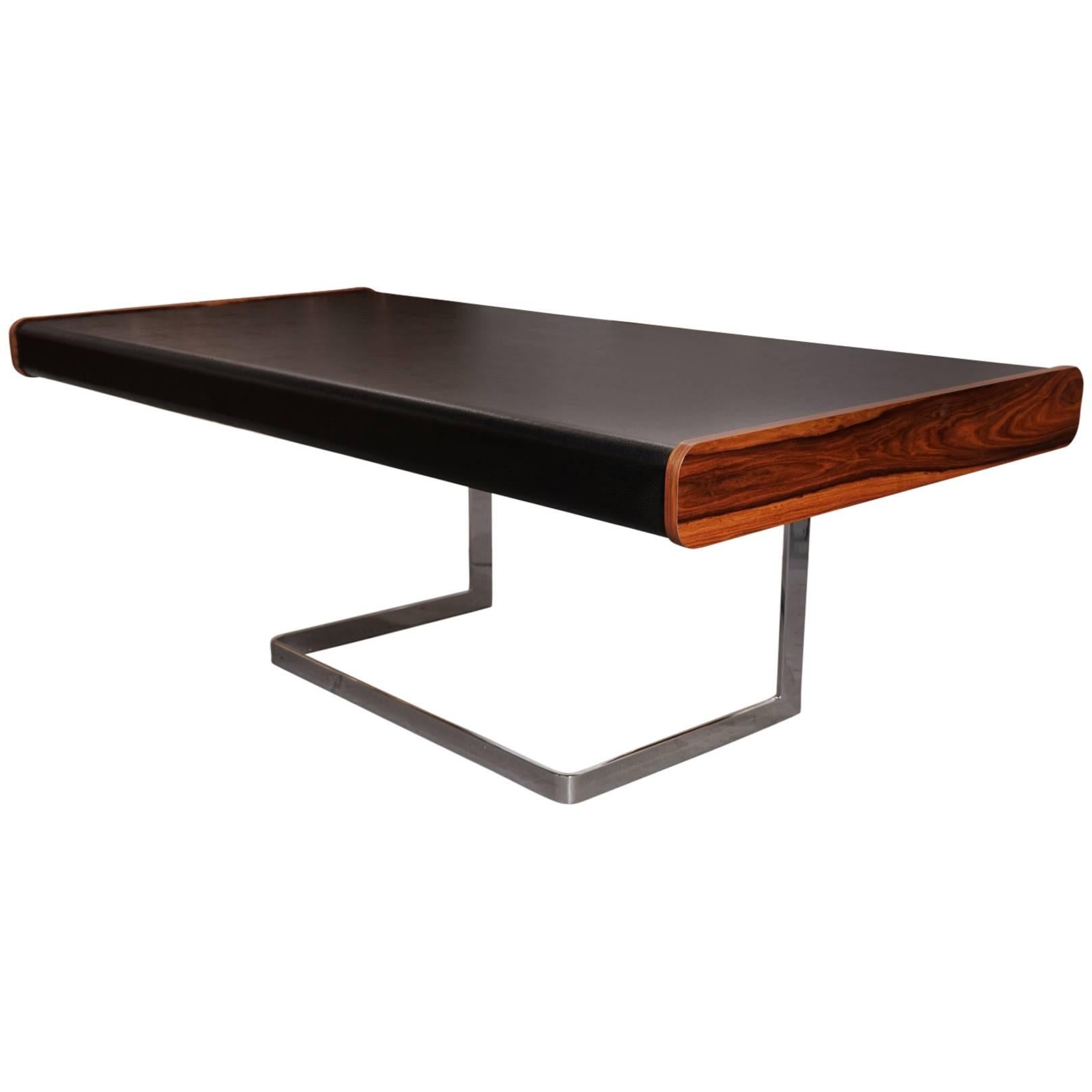 Custom Rosewood and Leather Executive Desk by Loft Thirteen For Sale