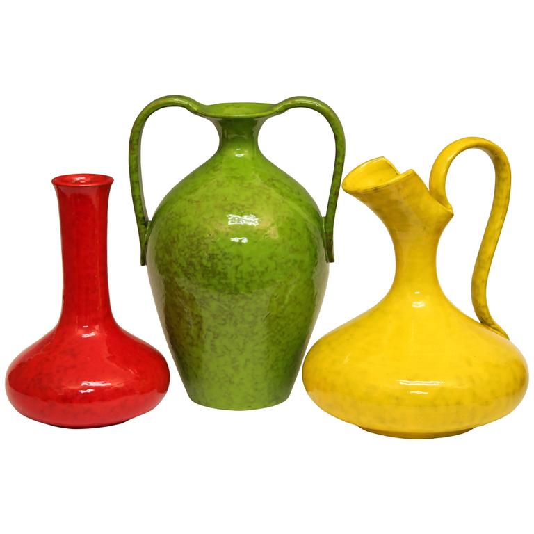 Three Vintage Italian Pottery Atomic Monochrome Vases for Rosenthal