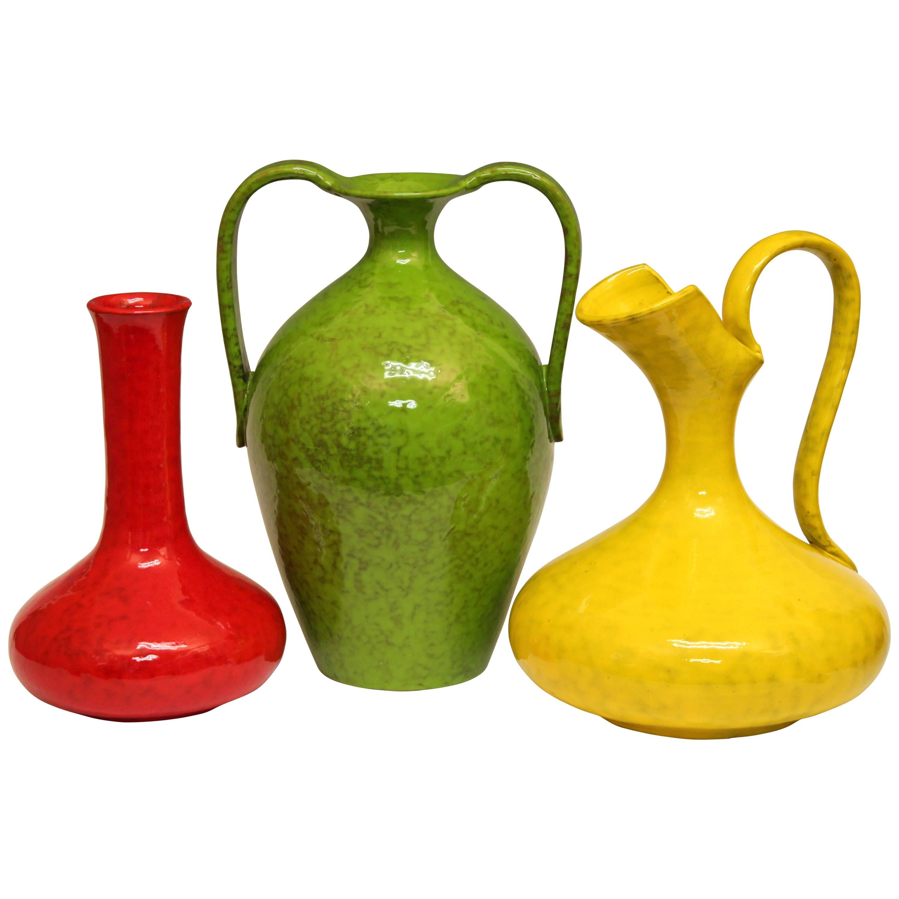 Three Vintage Italian Pottery Atomic Monochrome Vases for Rosenthal-Netter For Sale