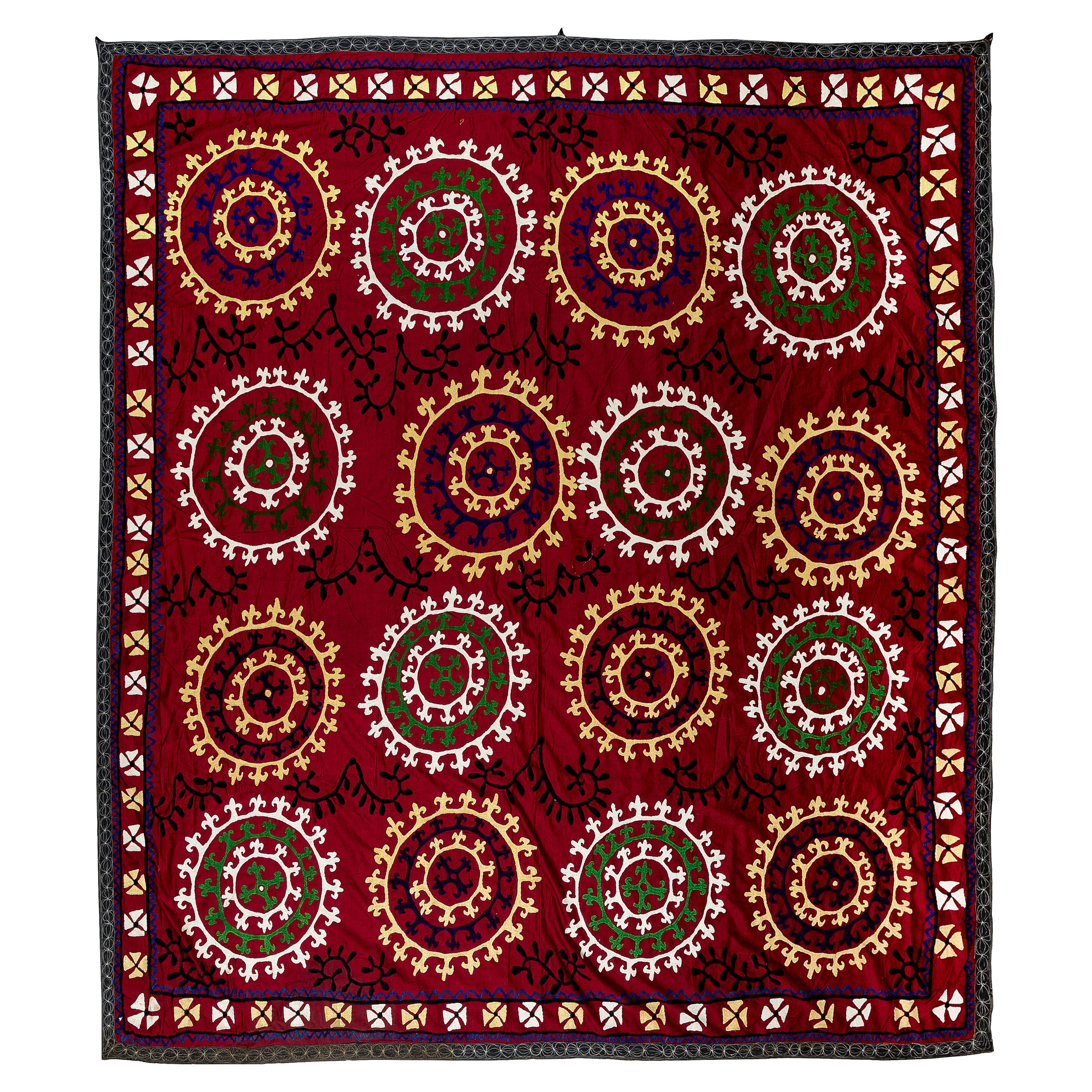 6.8x7.2 Ft Embroidered Bed Cover, Vintage Wall Hanging, Red Tapestry, Silk Throw