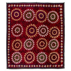 6.8x7.2 Ft Embroidered Bed Cover, Retro Wall Hanging, Red Tapestry, Silk Throw