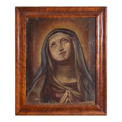 Antique Northern Italian Oil On Canvas of The Madonna in Period Walnut Frame, ca. 1700