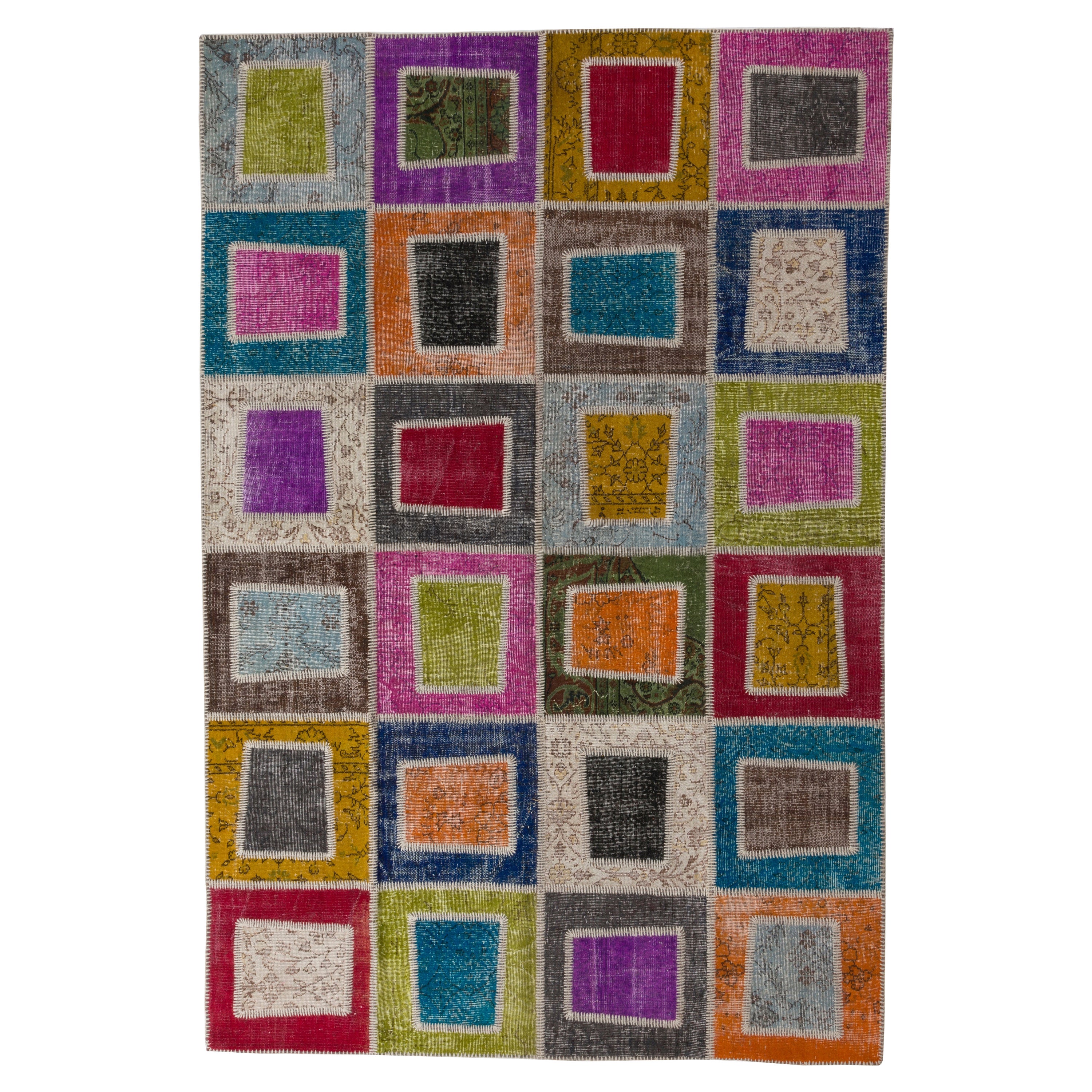 6.7x10 ft Moderner handgefertigter Patchwork-Teppich aus türkischer Wolle, Sonderanfertigung verfügbar im Angebot