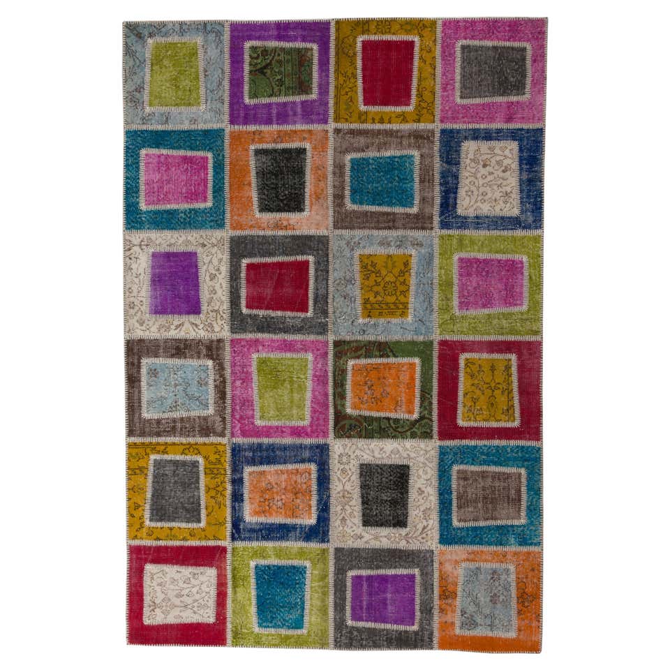 Modern Handmade Patchwork Rug, Colorful Wool Carpet, Custom Options ...