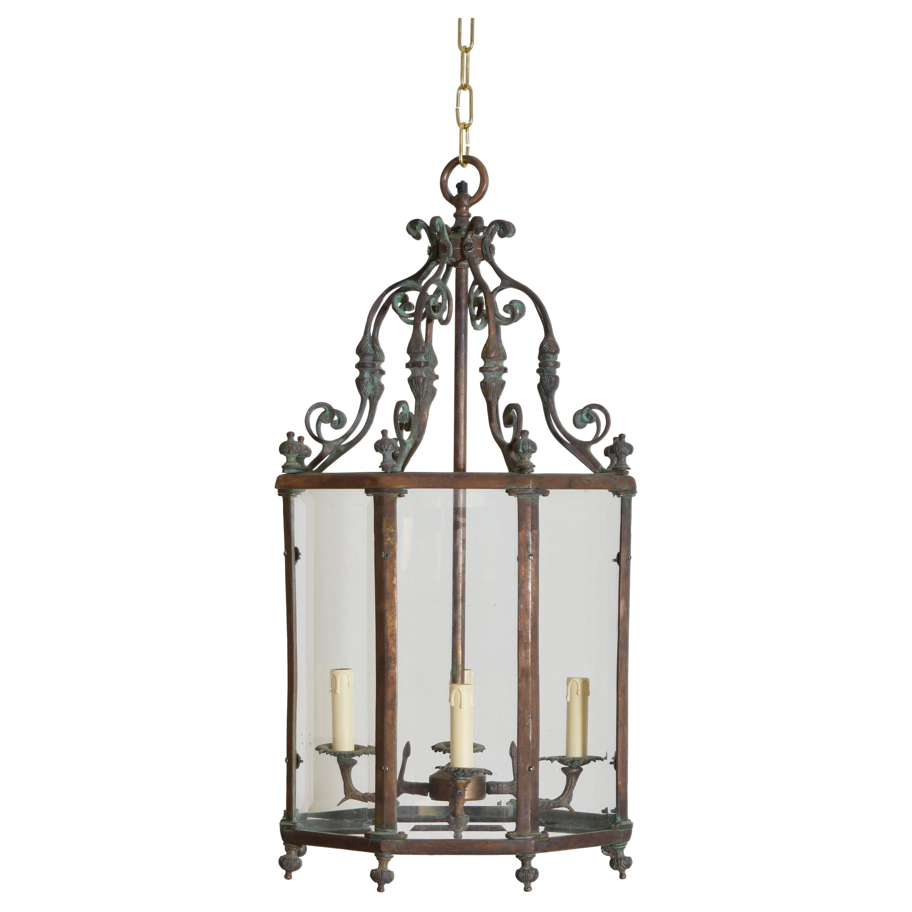 Belgian Rococo Style Brass & Copper Octagonal Lantern, 19th/20th century For Sale