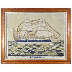 English Sailor's Woolwork Picture of HMS Euphrates 5