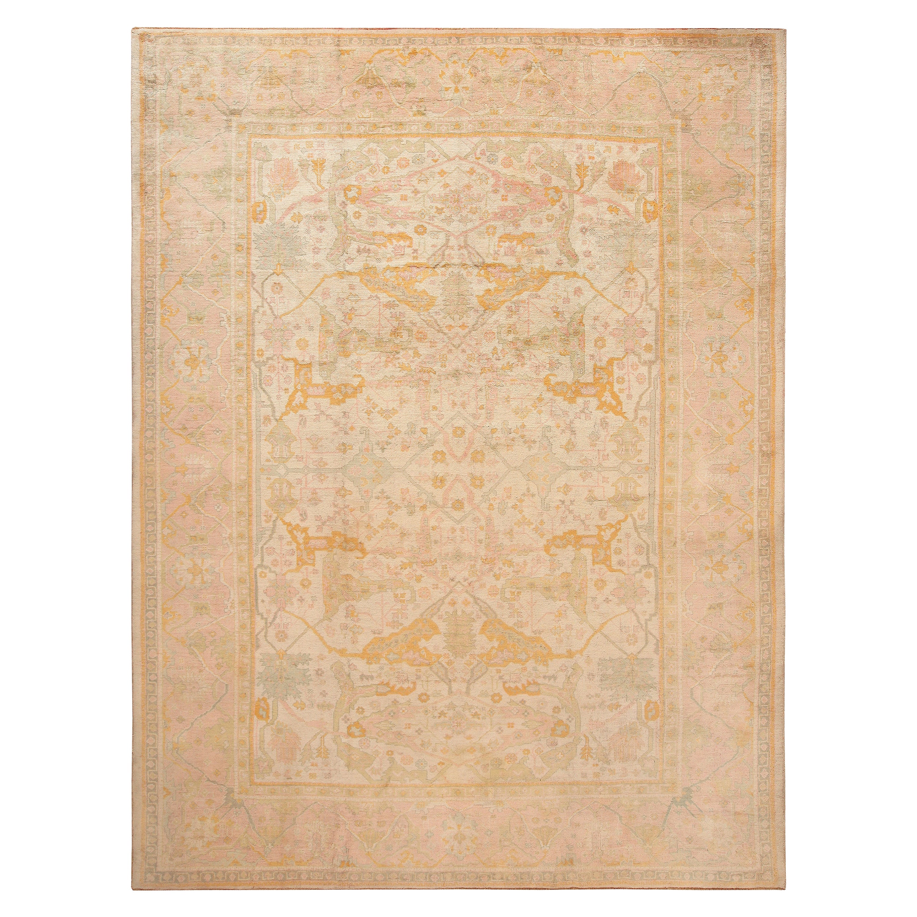 Magnifique tapis turc ancien Oushak doux et décoratif 11'6" x 15'
