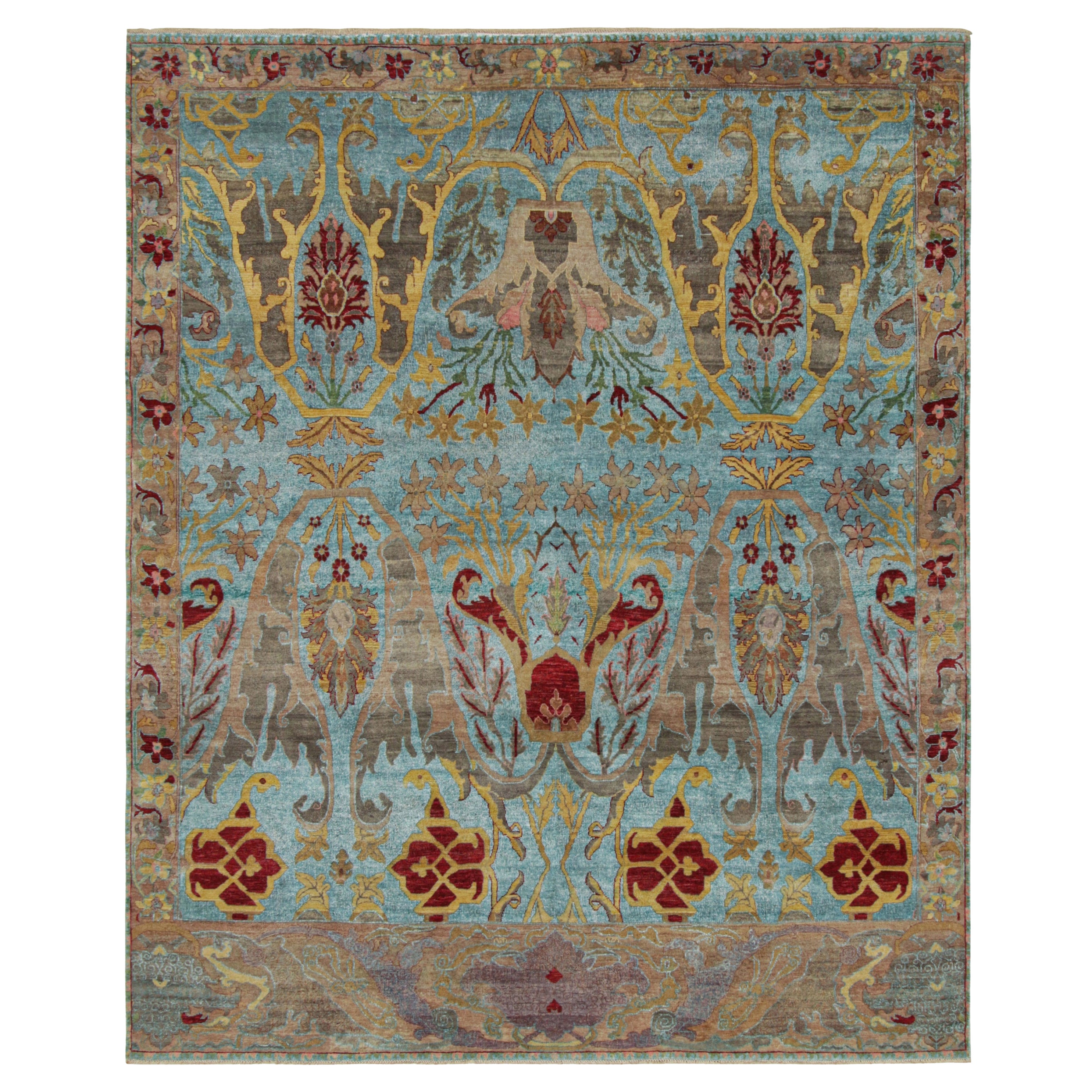 Rug & Kilim’s Oushak Style Rug in Blue with Polychromatic Floral Patterns For Sale