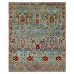 Rug & Kilim’s Oushak Style Rug in Blue with Polychromatic Floral Patterns