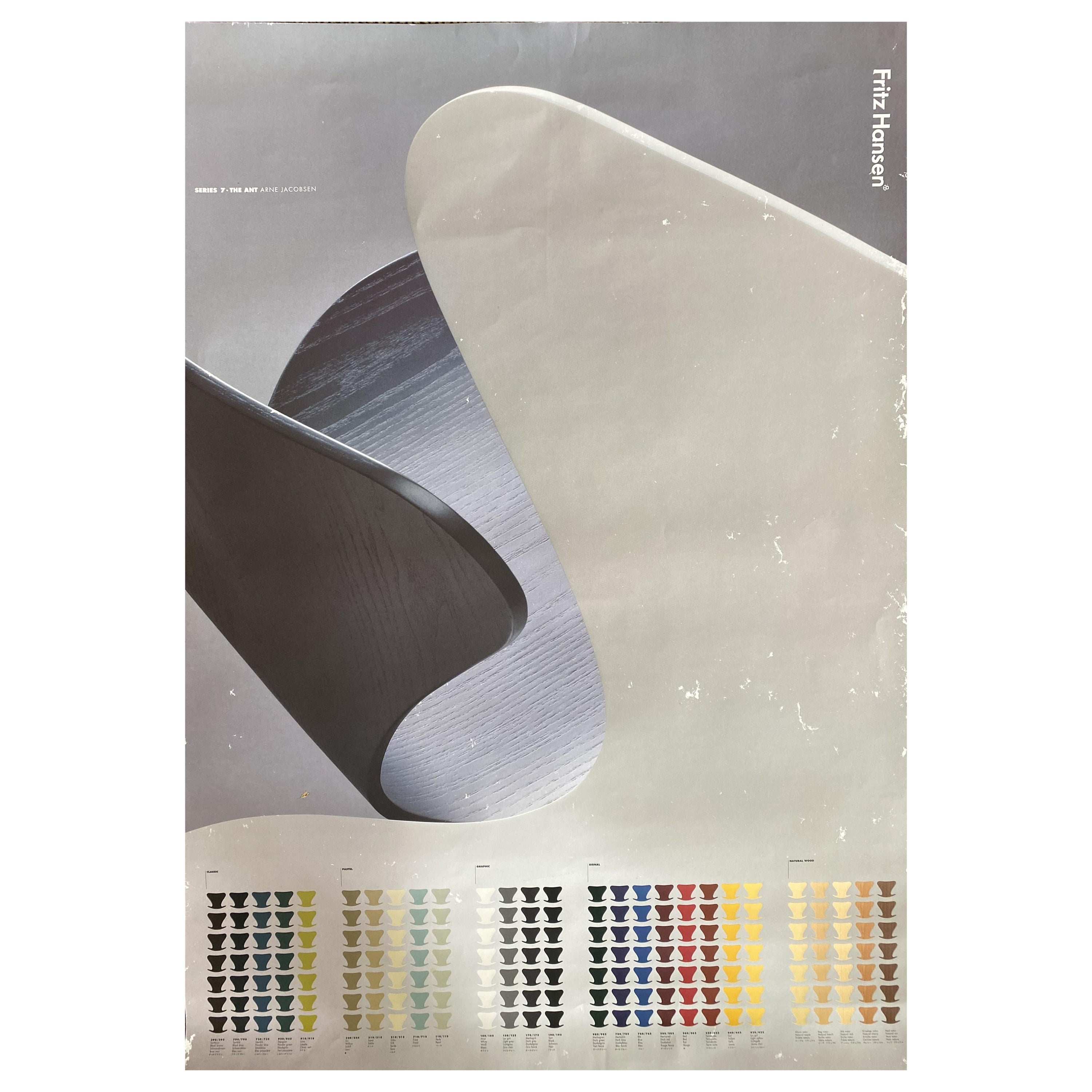 Affiche Fritz Hansen Furniture pour les modèles d'Arne Jacobsen, fauteuil papillon danois en vente