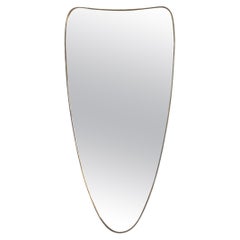 Retro Mid-Century G. Ponti Style Shield-Shaped Wall Mirror with Brass Frame 50s Italy