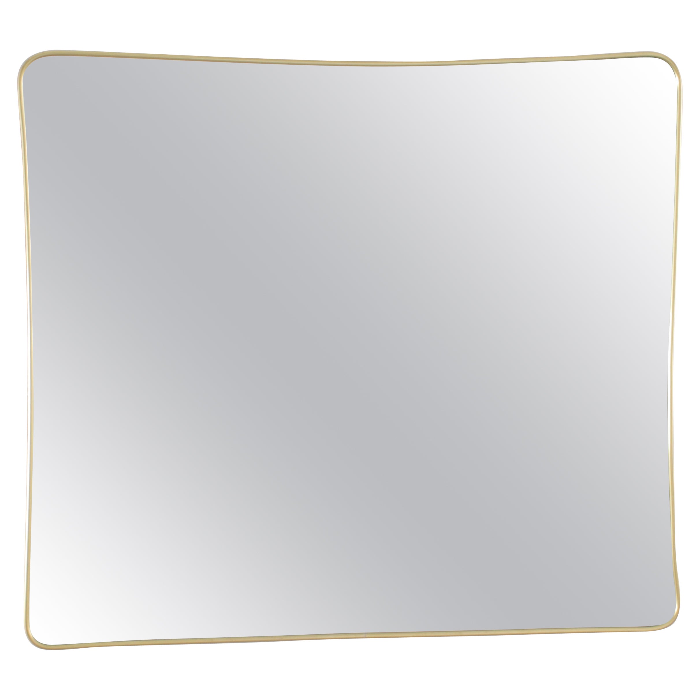 Mid-Century Rectangular Wall Mirror with Golden Aluminum Frame 50s Italy For Sale