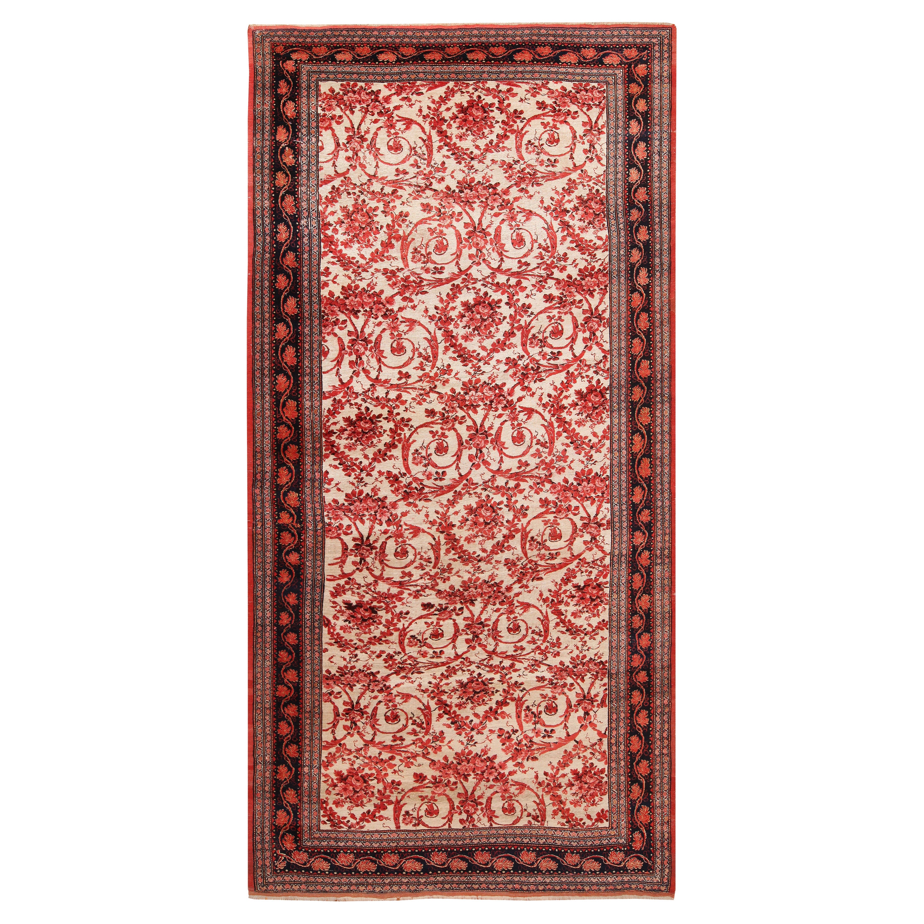 Ivory Background Mostofi Design Antique Persian Halavai Bidjar Rug 7'8" x 15' For Sale