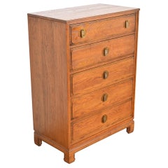 Davis Cabinet Company Mid-Century Hollywood Regency Chinoiserie Oak Highboy