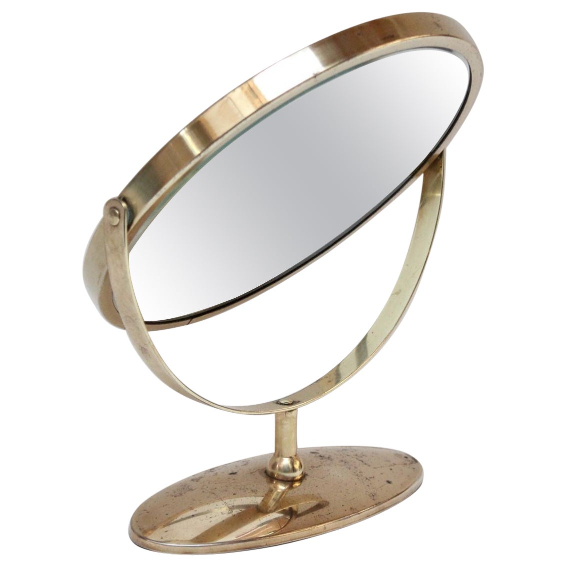Petite Vintage Polished Brass Swiveling Double Sided Glass Vanity Table Mirror For Sale