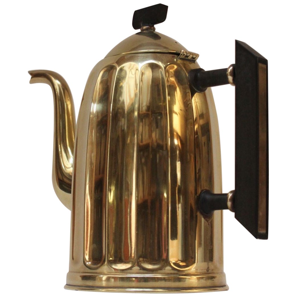 Belgian Art Deco Brass and Bakelite Fluted Teapot / Coffee Pot by Demeyere For Sale