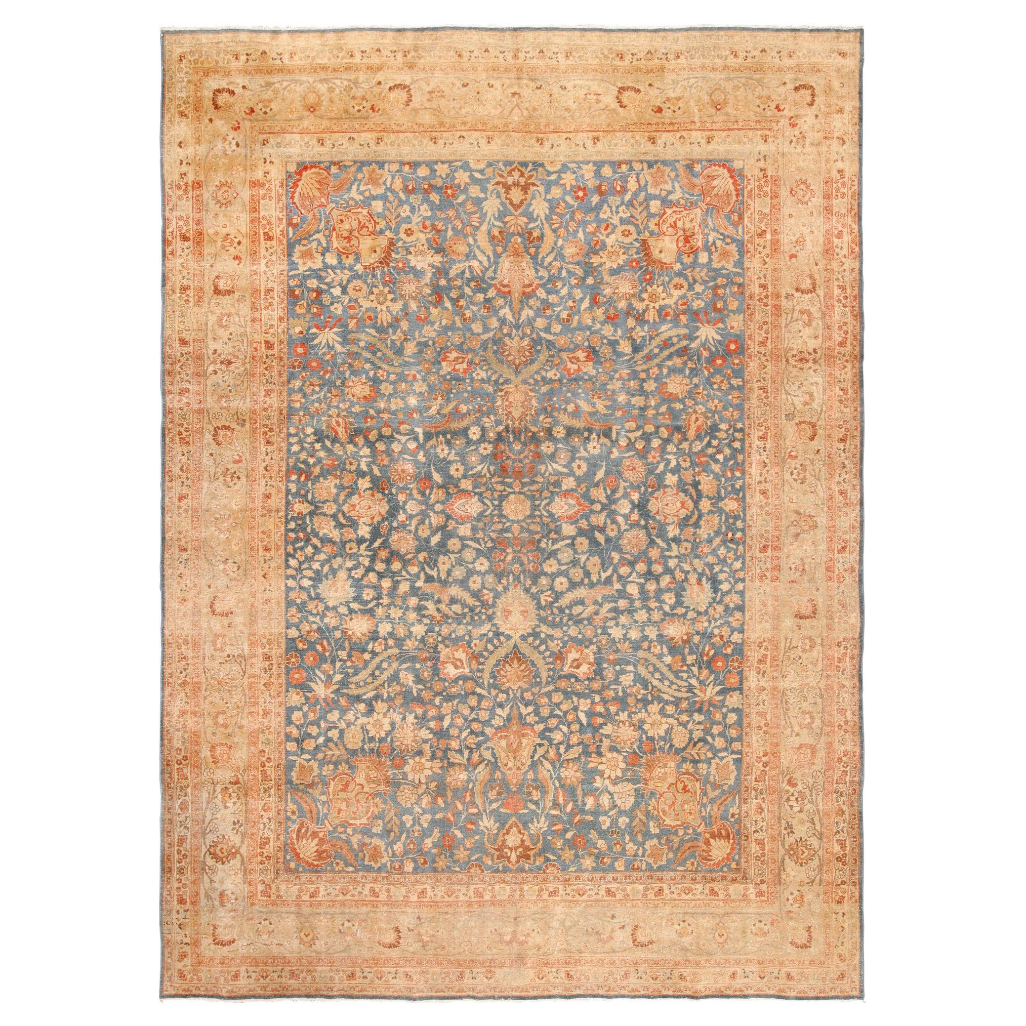 Breathtaking Antique Room Size Blue and Rust Persian Khorassan Rug 10' x 14'6" For Sale