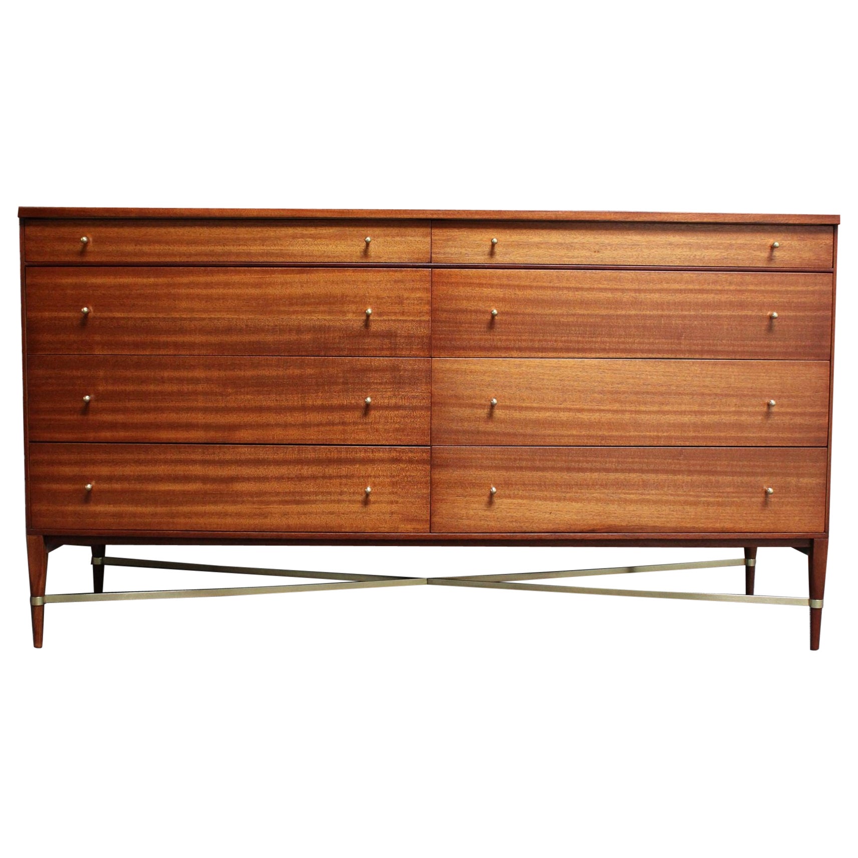 Paul Mccobb Calvin Group Mahogany and Brass Double Dresser / Chest of Drawers For Sale
